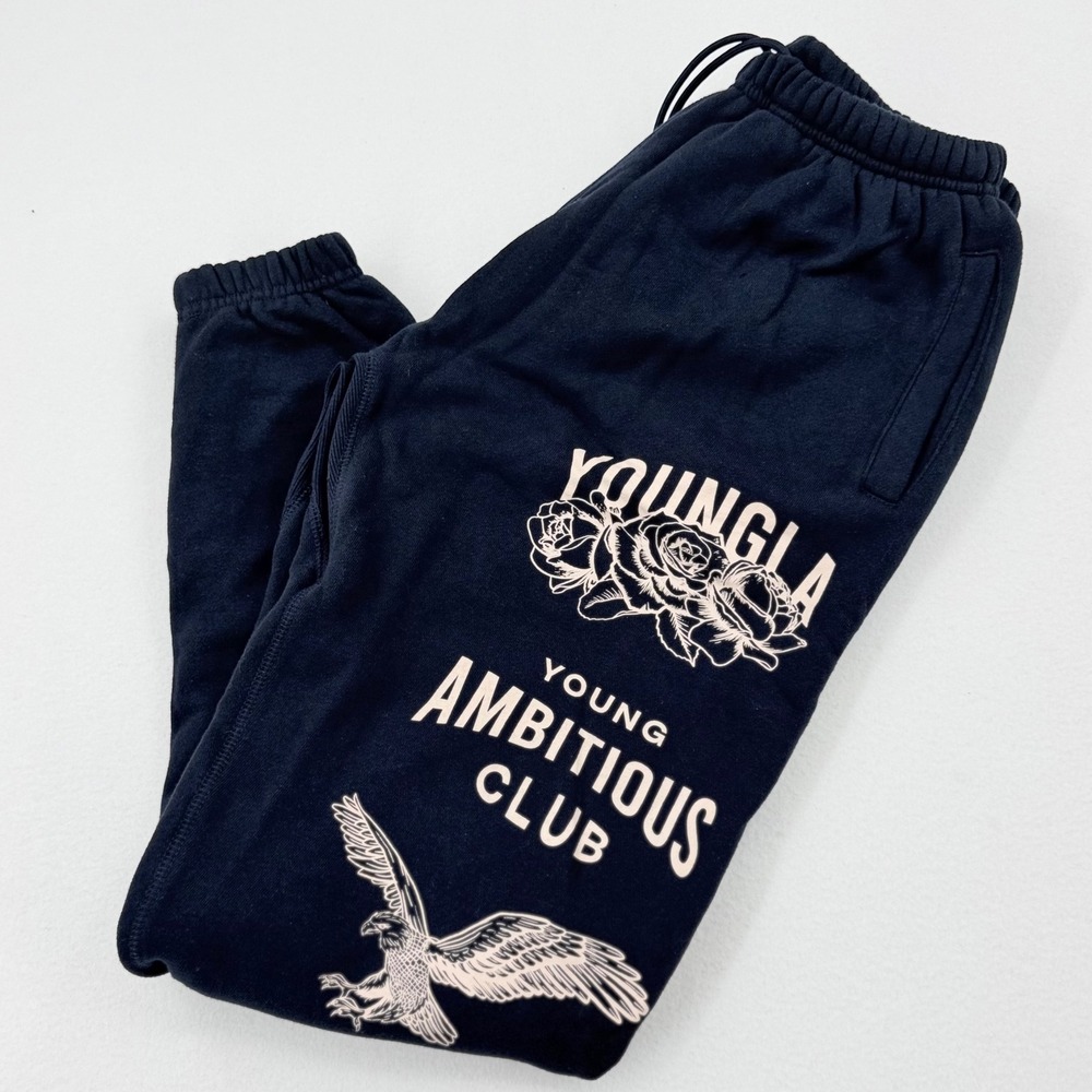 YoungLA Young Ambitious Club Joggers Mens M Navy Graphic Sweatpants